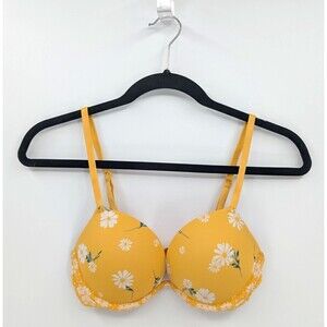 Victoria's Secret PINK Bra Women’s 34B Yellow Floral Super Push Up